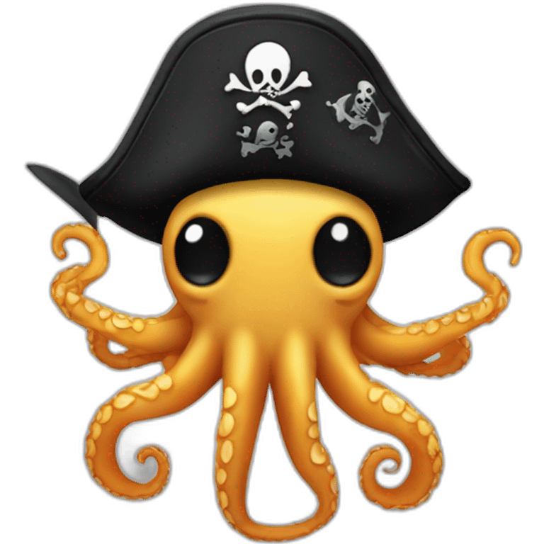 cute kraken with pirate hat hanging a black flag emoji