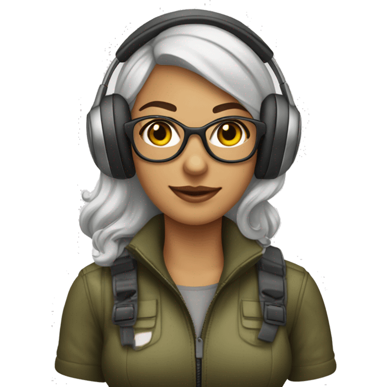 Mulher Loira com Headset com oculos estilo aviador emoji