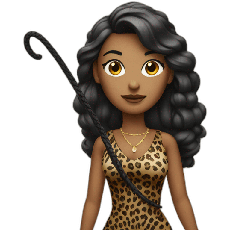 Woman in loepard dress with a whip emoji