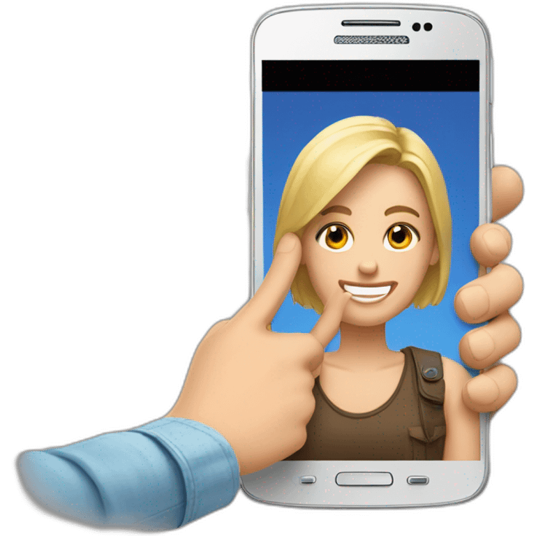 Rubia con celular motorola en la mano emoji