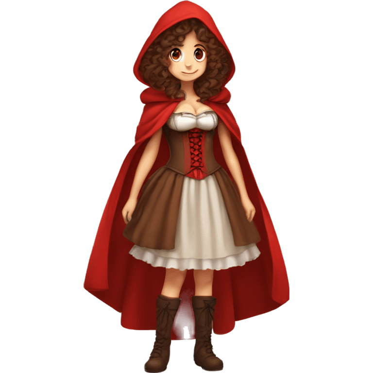 Little Red Riding Hood long curly hair brown corset and dress full body pose non-chibi emoji