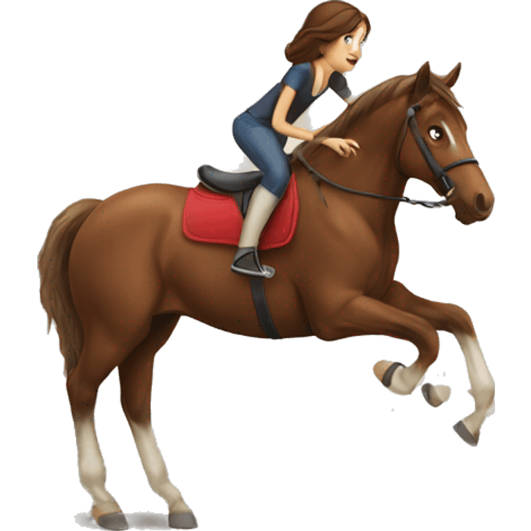 brown horse being ridden by brunette girl emoji