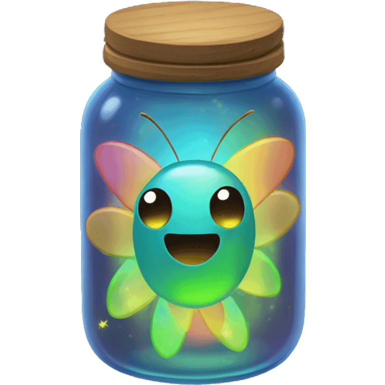  jar filled with glowing rainbow fireflies emoji