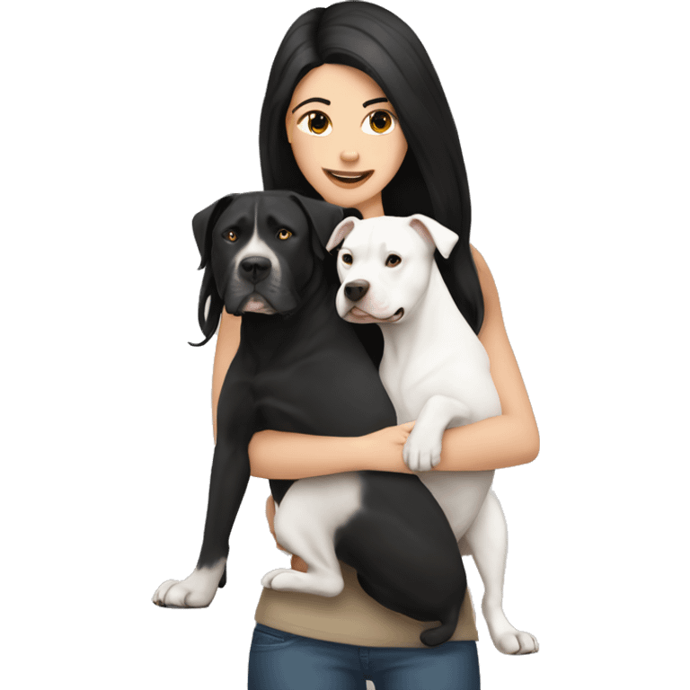 White Girl with black hair hug a pitbull emoji