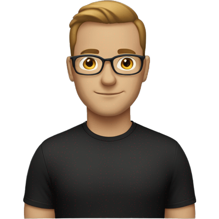 White male with brown side parting wearing glasses in a black t-shirt emoji