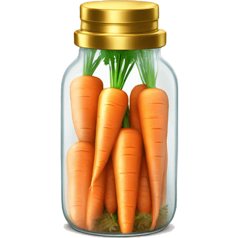 Realistic chopped carrots in a glass jar with a gold screw on lid on the top. emoji