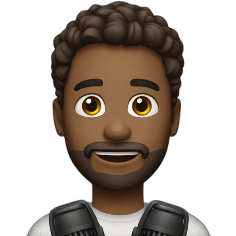 Éric maniez brown hair with a microphone emoji