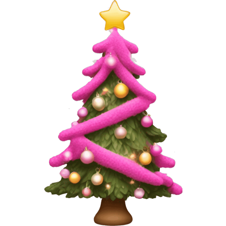 pink christmas tree with bobbles and lights emoji