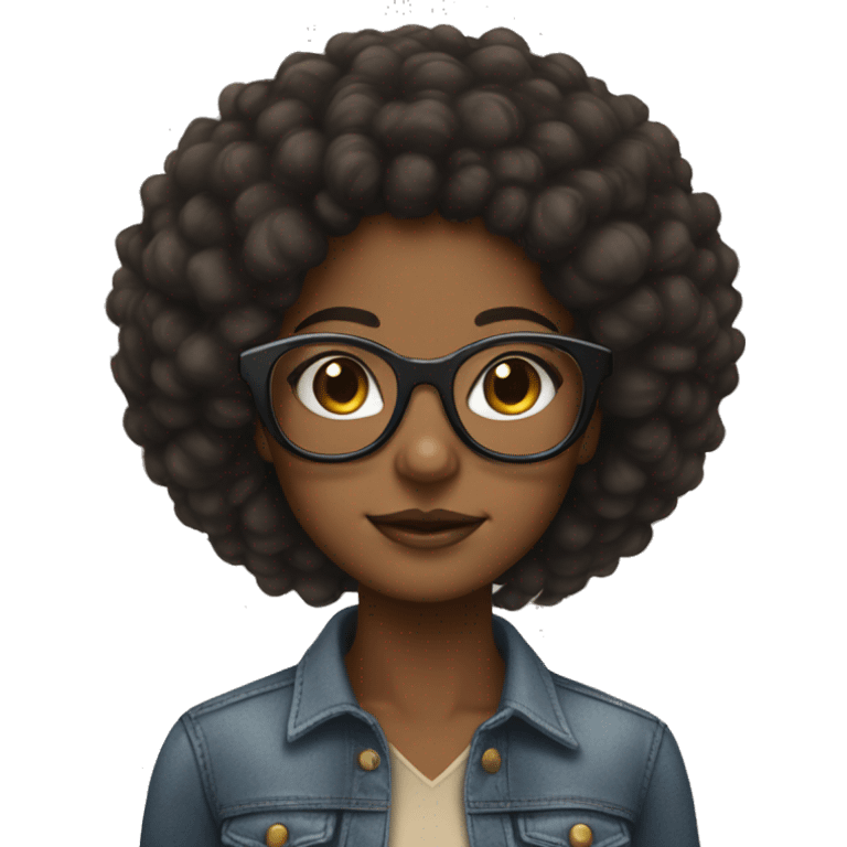 Brown skin girl with Afro and clear glasses emoji