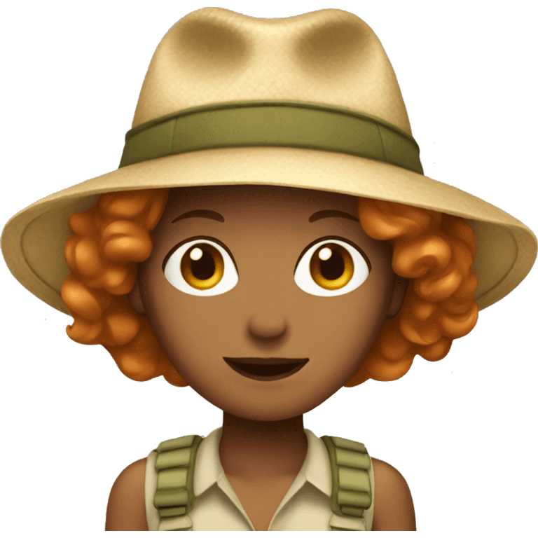 woman with short ginger hair and safari hat emoji