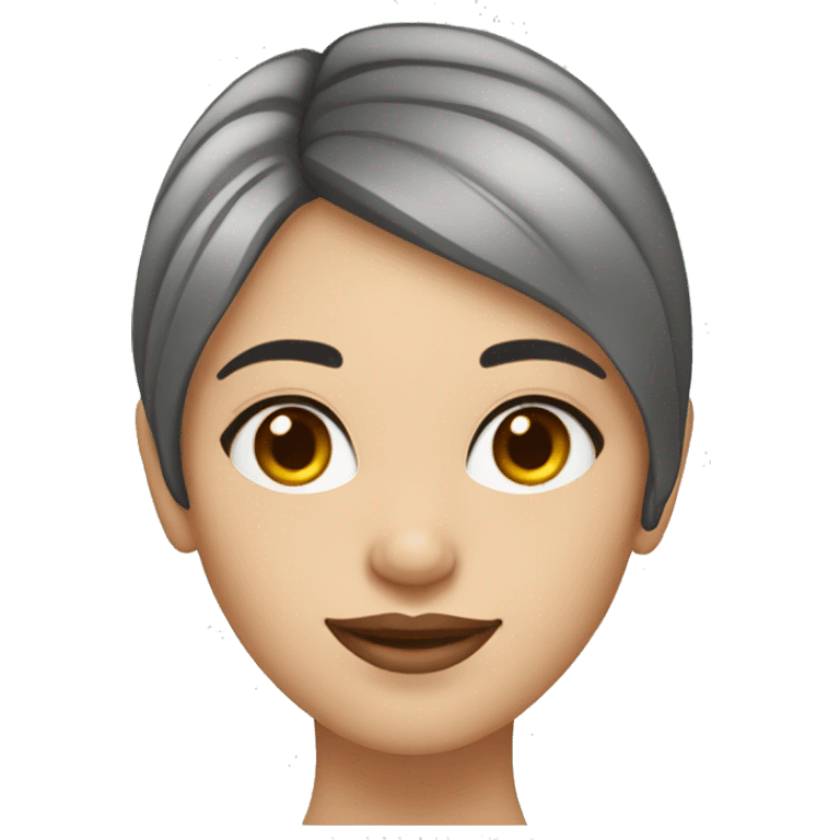 Beautiful girl with short straight darklight hair, thin lips, thin eyebrows, smiling. emoji