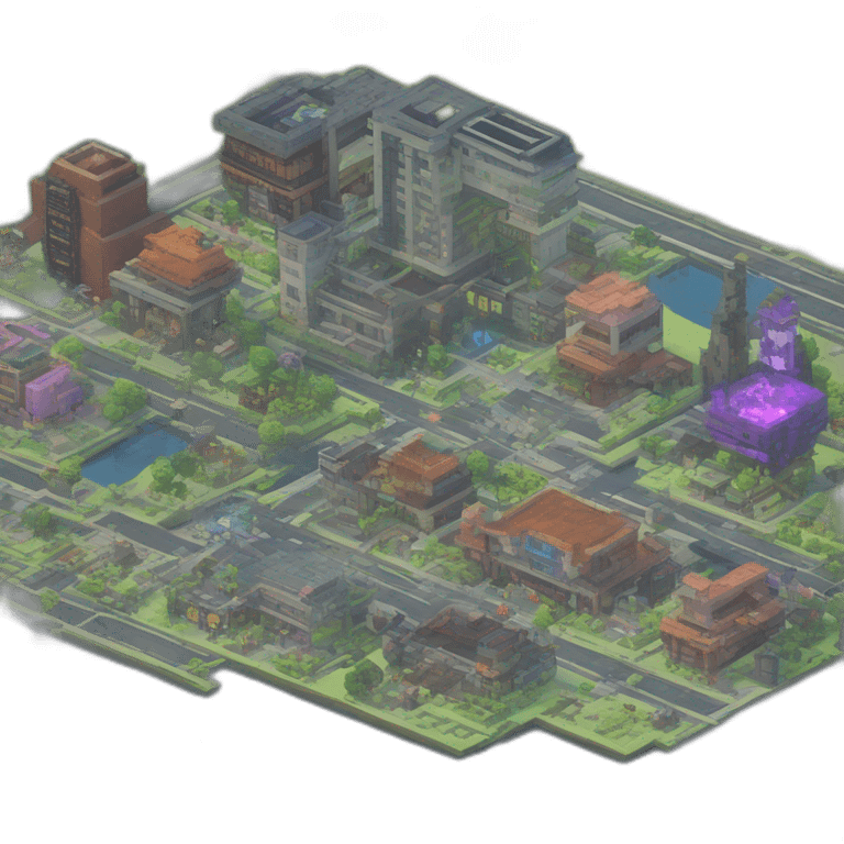 Minecraft Cyberpunk Pokemon Town many buildings emoji