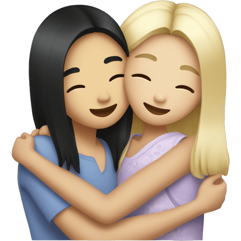 Person with blond hair who is hugging a Asian girl with black hair emoji