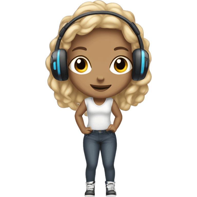 Light skinned girl holding a controller and headphones on emoji