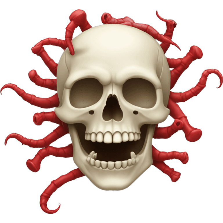 Skull with red worms on top emoji