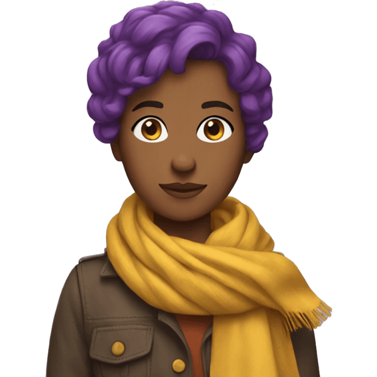 Shelly, purple hair, brown skin, yellow scarf emoji