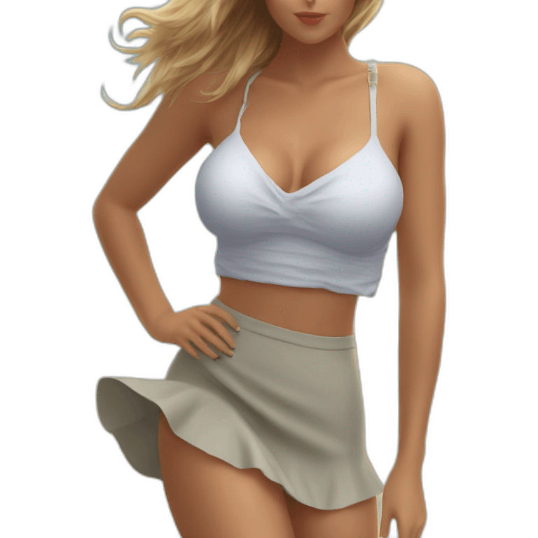 full body back view curvy caucasian beauty in small skirt lifted by the wind bikini emoji