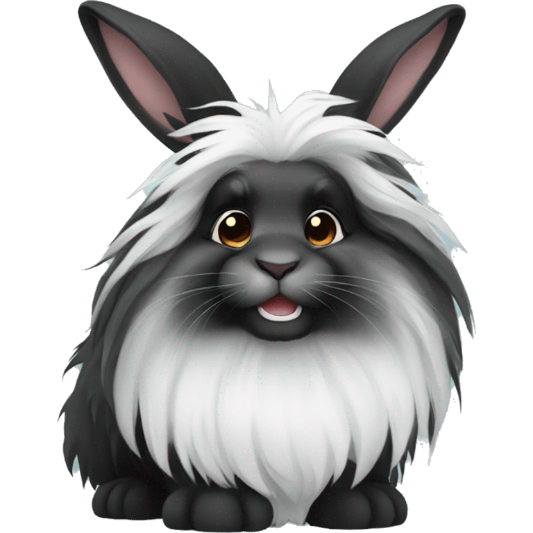 Fluffy black and white lionhead bunny emoji