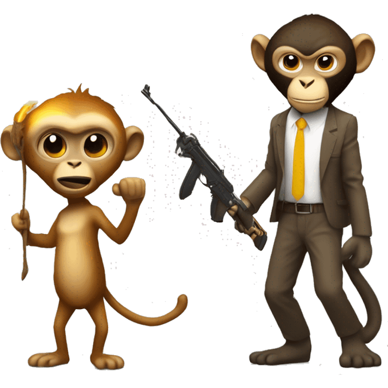 un macaco con una antorcha, otro macaco con un ak de arma y otro que tenga un traje de radiacion  emoji