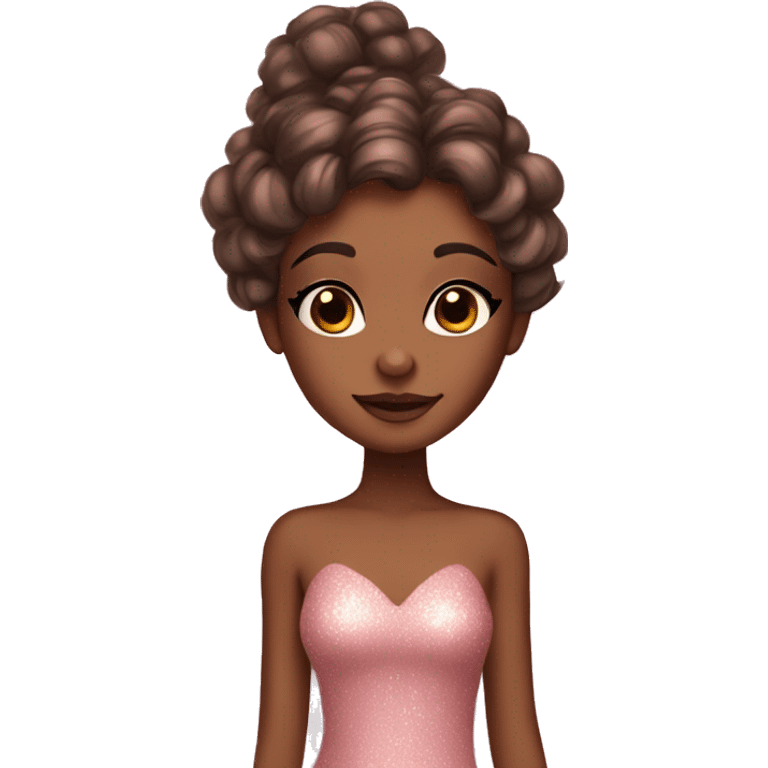 Brown skin fairy with brown hair pink dress sparkly eyeshadow and long eyelashes emoji