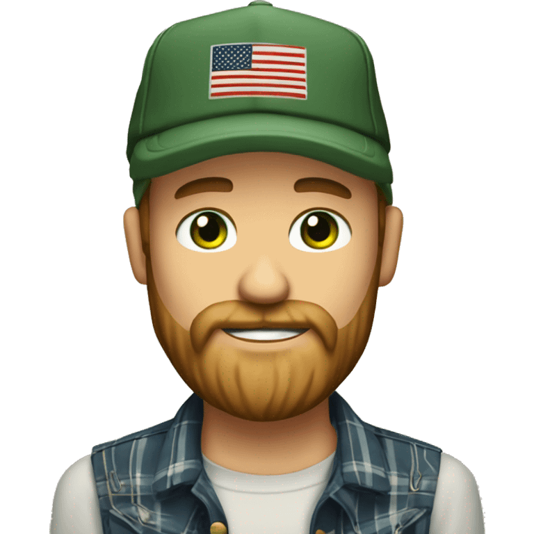 Short hair but Long Bearded man with trucker cap and flannel shirt and green eyes, who is in to American country music emoji