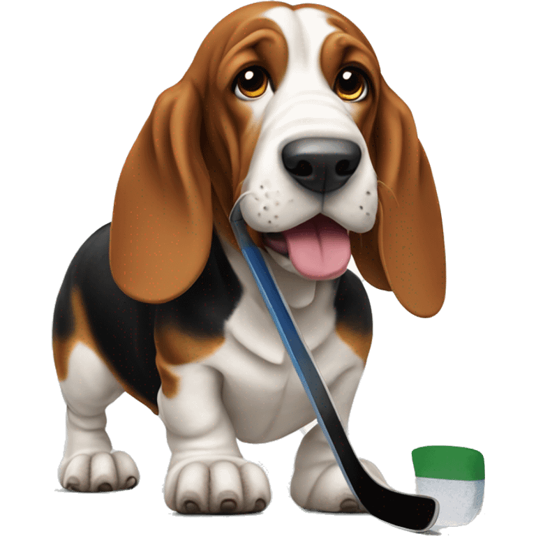 Basset hound playing hockey emoji