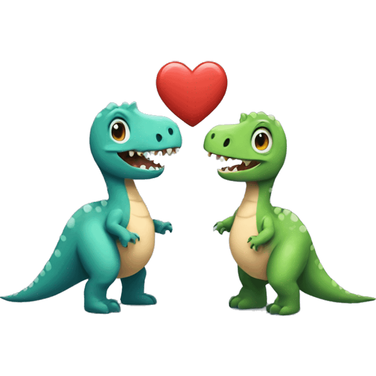 dinosaur couple with hearts emoji