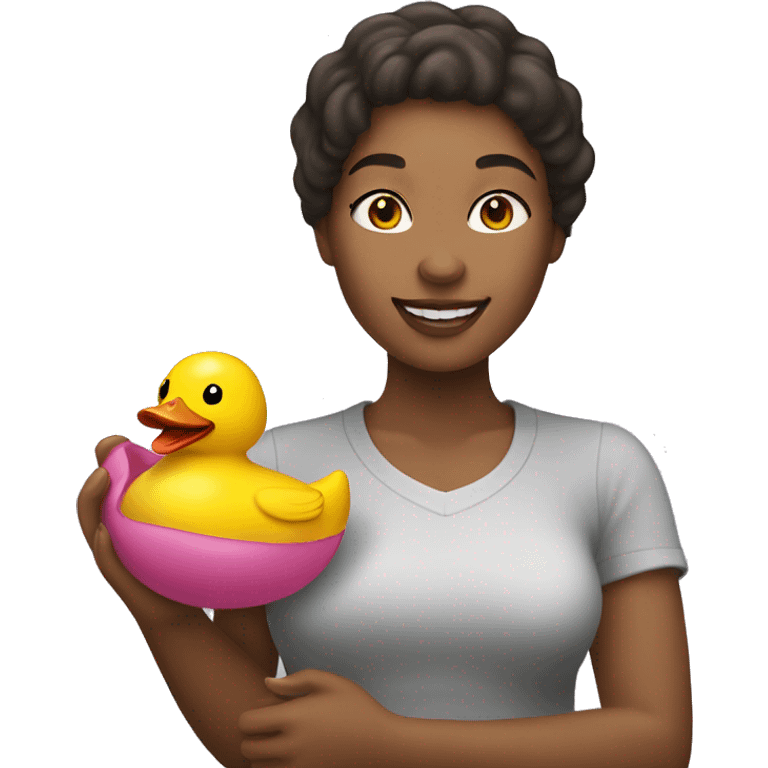 woman happily holding a rubber duck  emoji