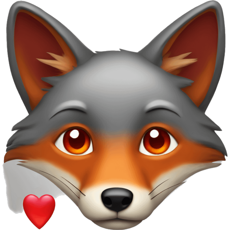 deep lush red fox face with tiny red heart instead of eyes emoji