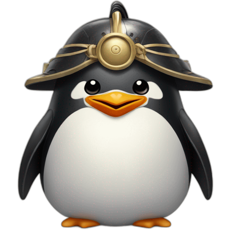 penguin with face wearing samurai helmet with big horns emoji