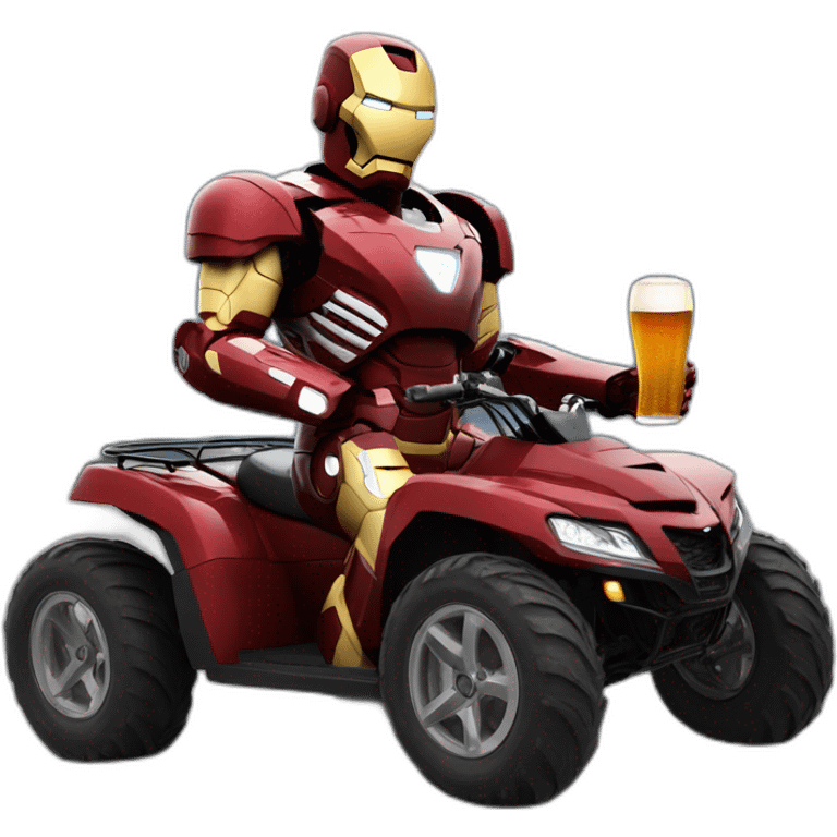 Iron Man sur un quad avec un bière dans sa main emoji