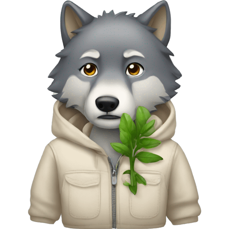 Wolf, plant, shy, sleepy clothes emoji