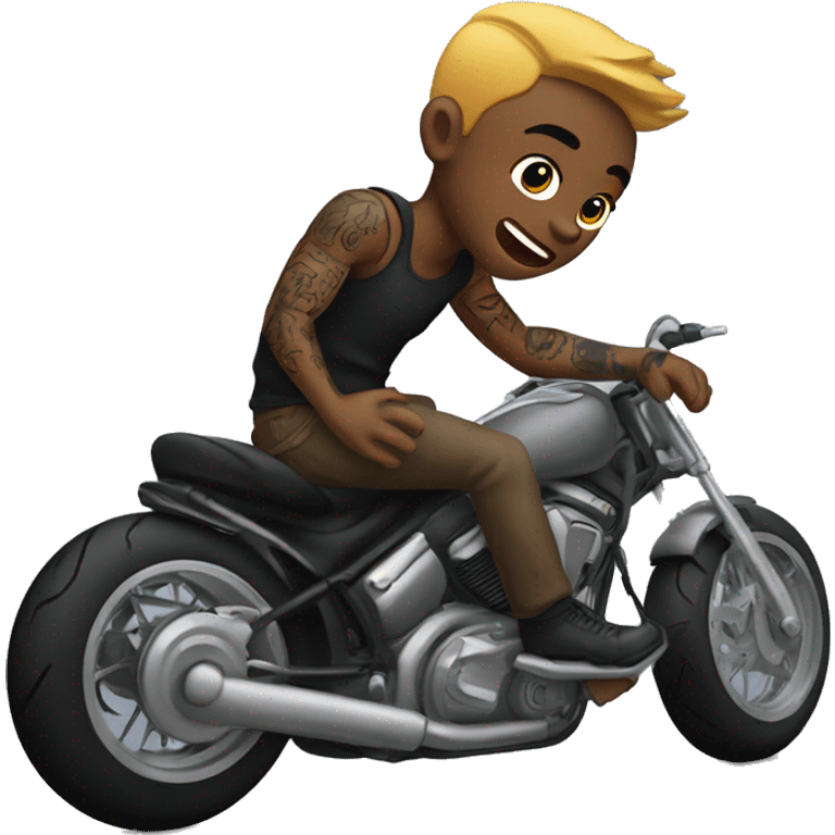 motorcycle boy with tattoos making a rizzing face emoji