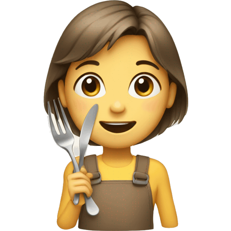 Child with a fork and a spoon emoji