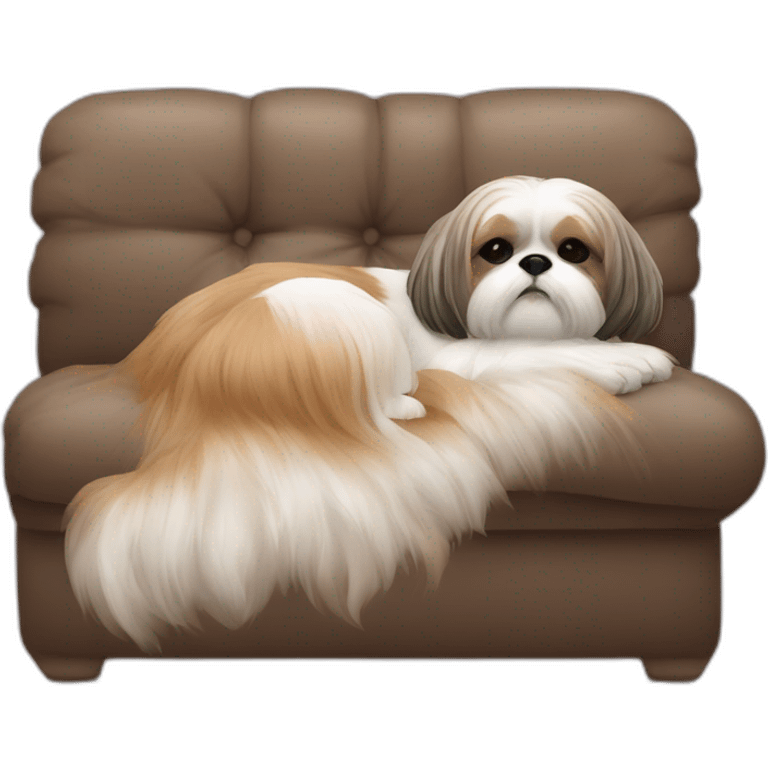 Shih tzu dog and human lady sleeping on couch emoji