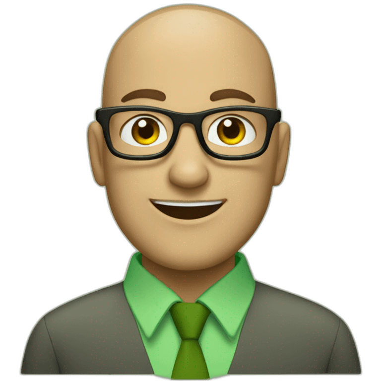 smiling jewish man with shaved head in rectangular black glasses and green button up shirt emoji