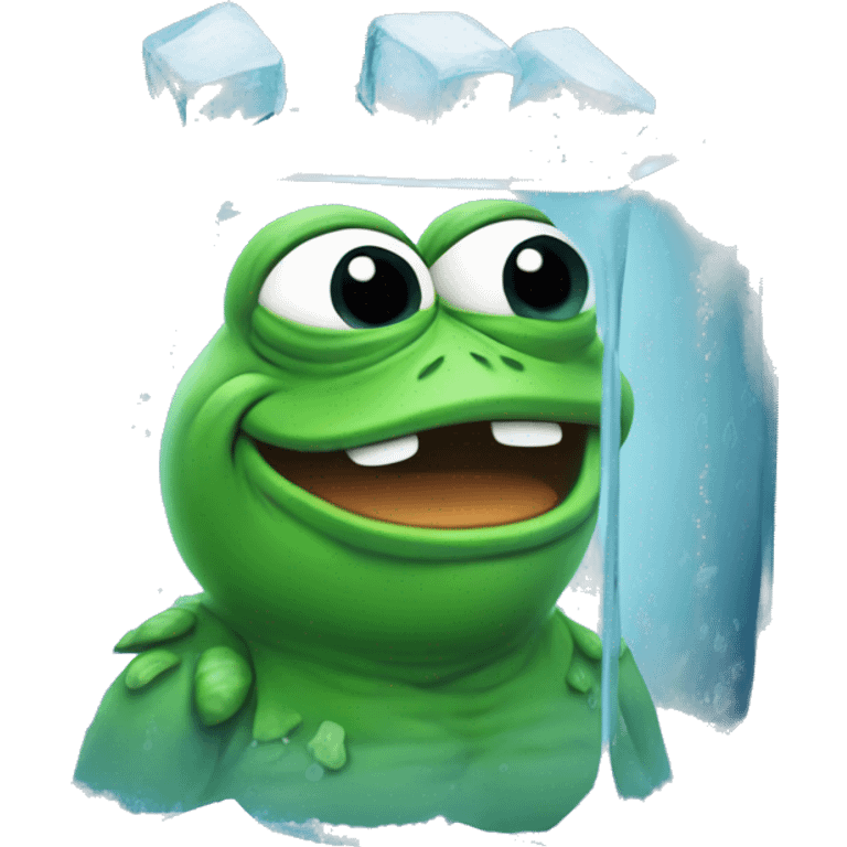 pepe the frog inside on icecube emoji