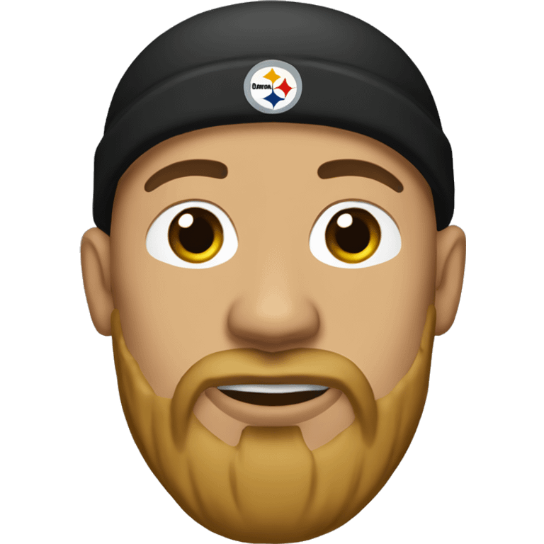 A bald man light brown with a long goatee wearing Steelers football beanie  emoji