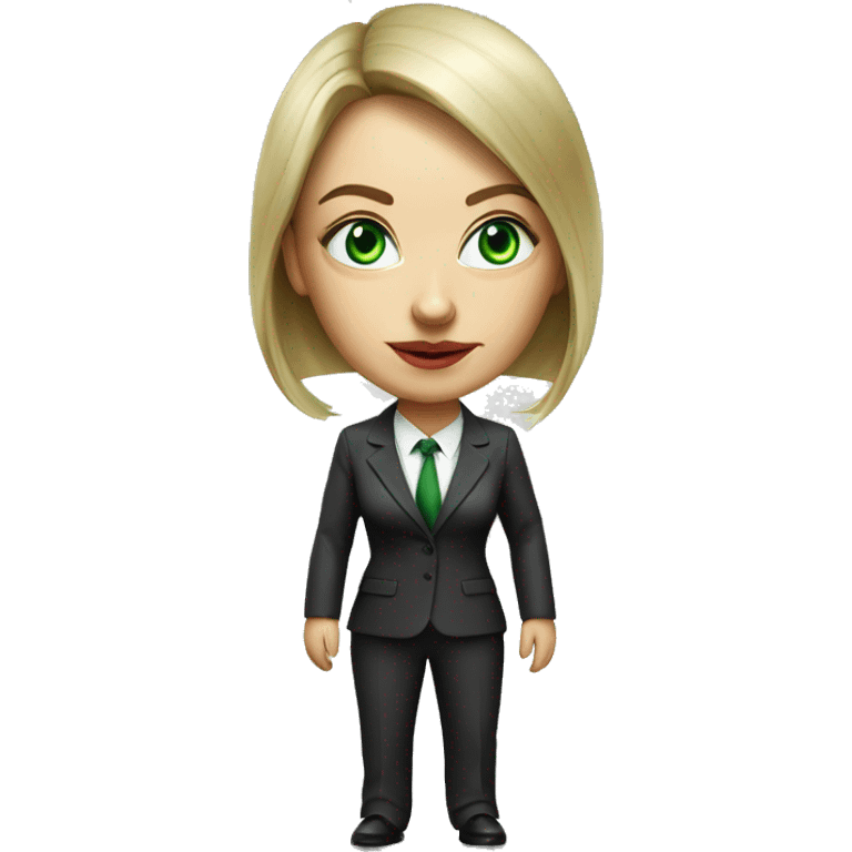 Russian woman with green eyes full length in suit photorealistic serious emoji