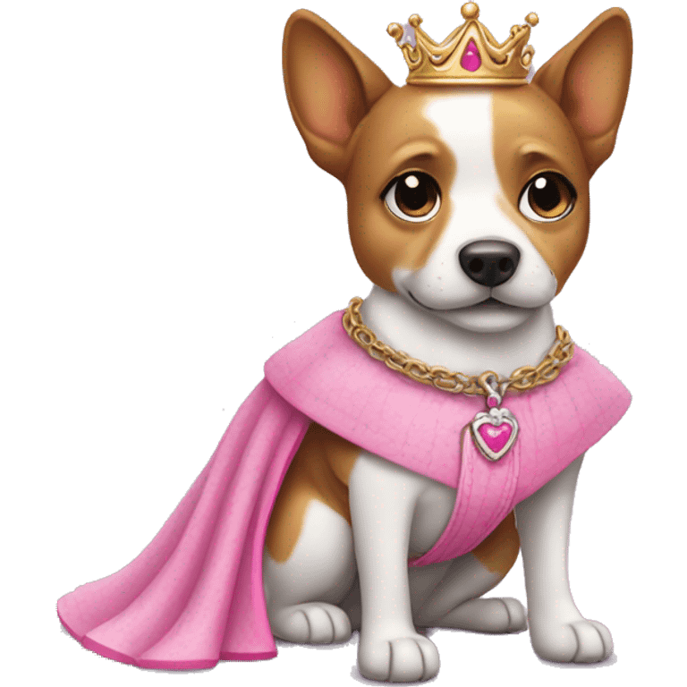 Dog with pink leash and a princess dress emoji