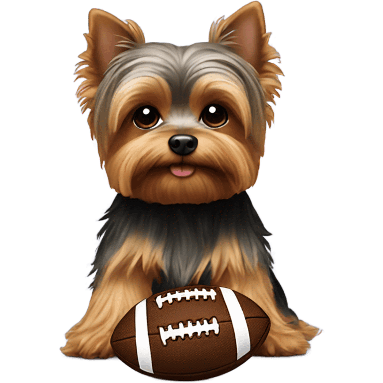 Yorkie dog sitting next to football emoji