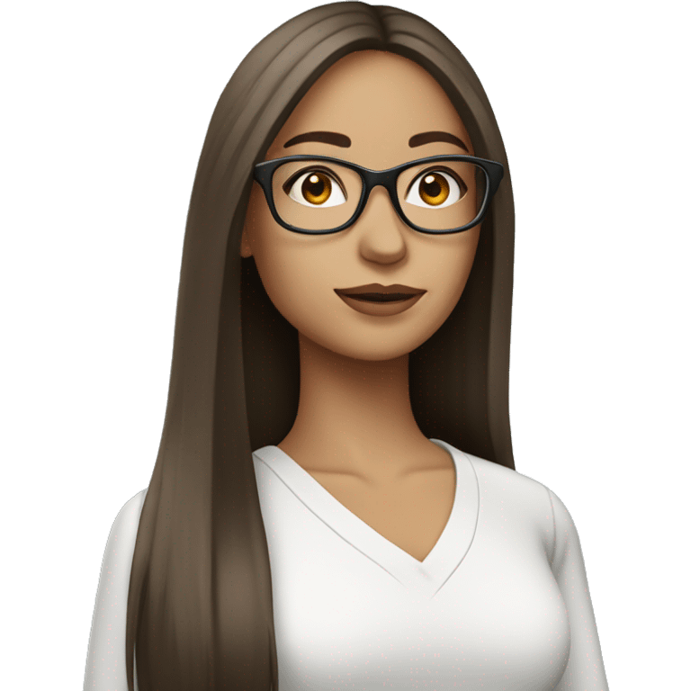 Beautiful brunette straight long hair with white glasses emoji