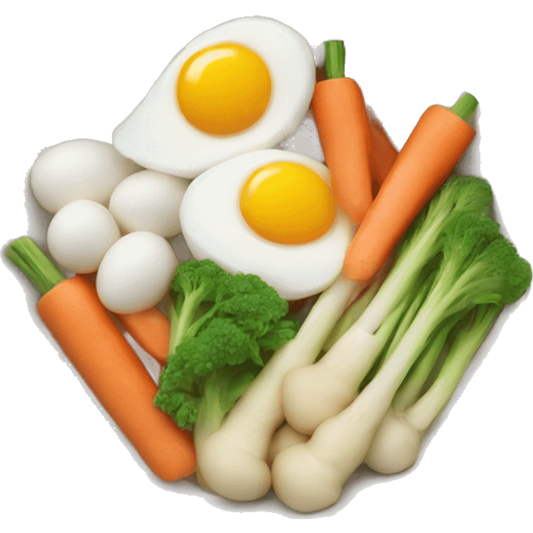 Bowl with sliced vegetables and egg emoji