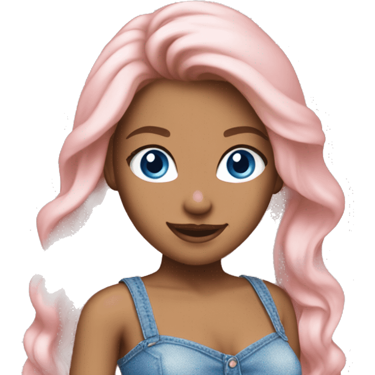 Bronde girl with blue eyes wearing pink sparkly tube top and blue jeans  emoji