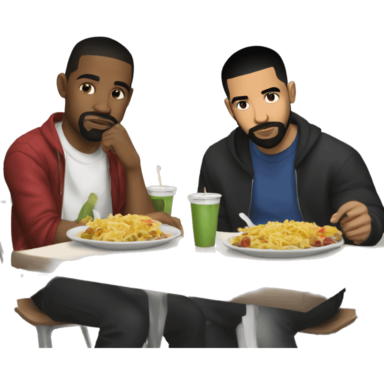 Kendrick and drake in school lunch table roasting emoji