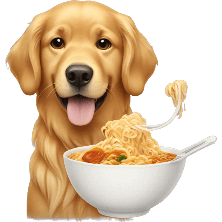 Golden retriever eating ramen emoji