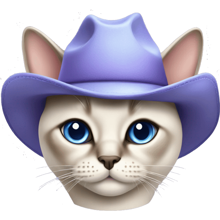 Fat Siamese cat crossed blue eyes lavender cowboy hat emoji