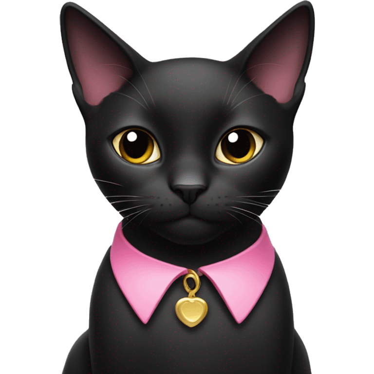 Black cat with white lower face wearing a pink collar emoji