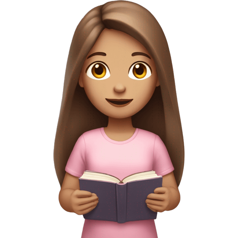 girl with fair skin and long brown hair holding a light-pink book emoji