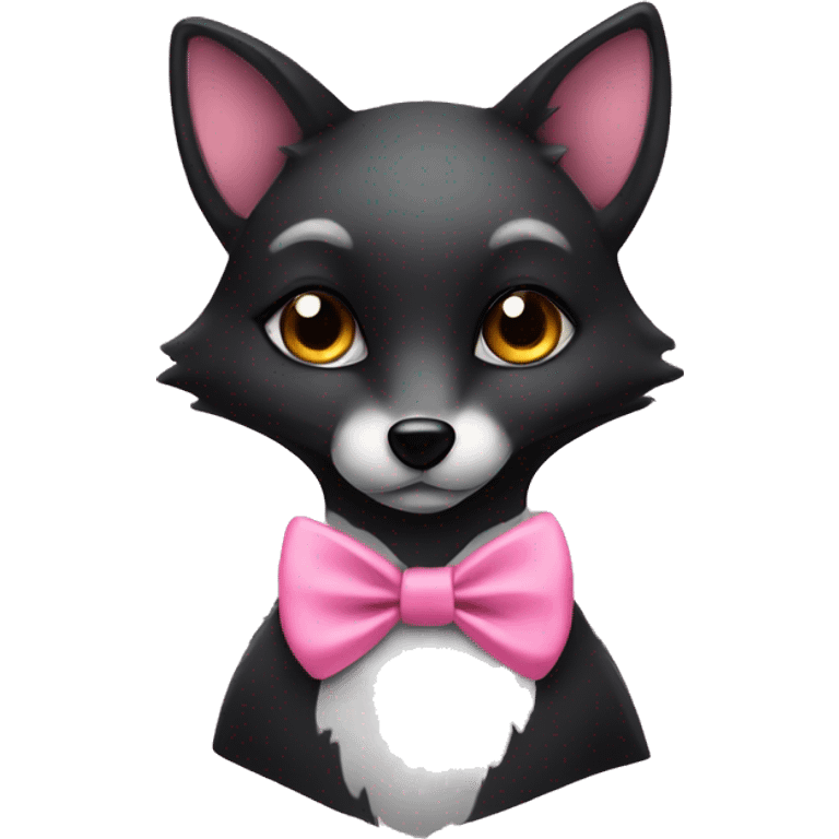 cute female black fox with pink bow tie emoji